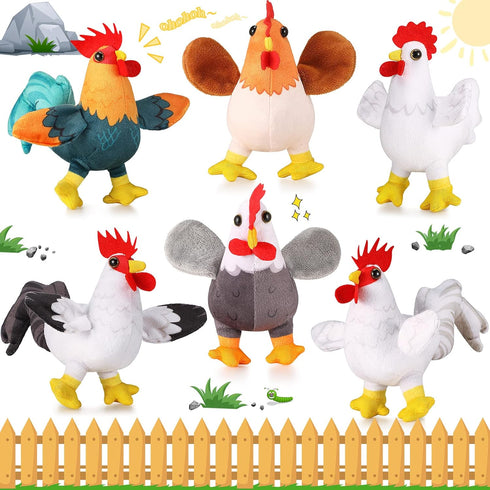 6 Pieces Mini Plush Furry Animal Toys Soft Plush Horse Pig Cattle Rabbit Dog Sheep Hen Doll Stuffed Plush Animals for People Over 3+(Chicken and R...
