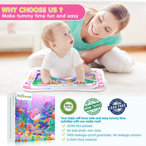 Infinno Tummy Time Mat Premium Baby Water Play Mat for Infants and Toddlers Baby Toys for 3 to 24 Months, Strengthen Your Baby's Muscles, Pink The...