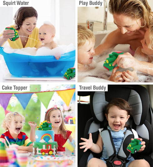 DolliBu Train Bath Buddy Squirter - Floating Green Train Rubber Bath Toy, Fun Water Squirting Bathtime Play for Toddlers, Cute & Soft Transportati...
