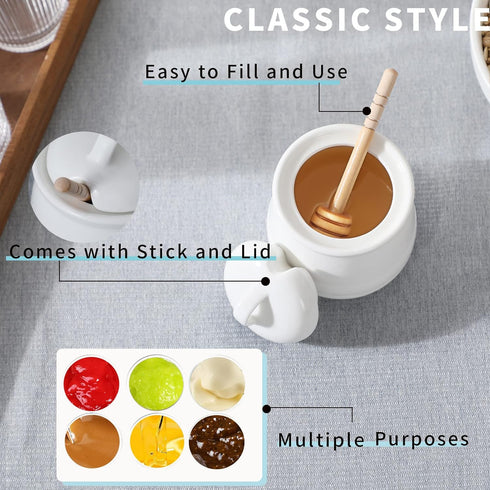 HAOTOP Ceramic Honey pot with Lid and Honey Dipper,Porcelain Honey Jar Easy to Clean and Dishwasher Safe,12oz (White)...