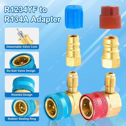 R1234YF to R134A Adapter, 90 Degrees R1234YF to R134A Conversion Adapters, R1234yf Quick Couplers Kit, High/Low Side Quick Coupler R1234YF AC Char...