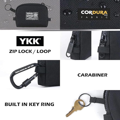 Rough Enough Small Coin Purse Card Wallet Keychain Pouch for Men Women with Zipper Neck Lanyard Black Cordura Water Repellent...
