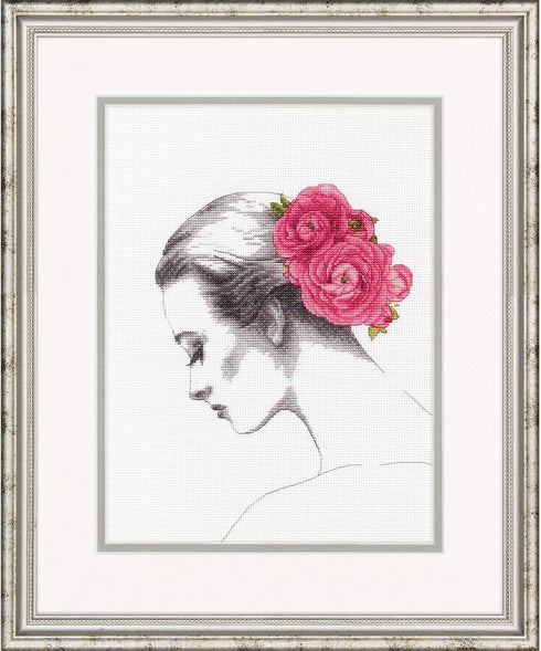 Dimensions Flowers in Hair Silhouette Cross Stitch Kit, 14 Count White Aida, 9" x 12"...