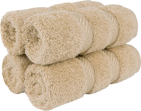 American Soft Linen Luxury Washcloths for Bathroom, 600 GSM 100% Cotton 4 Piece Turkish Wash Cloth Set, 13x13 in Soft Rags for Body and Face, Beig...