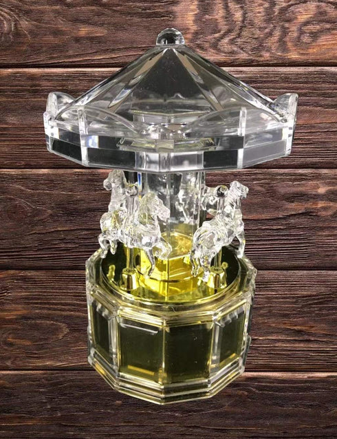 Mechanical Wind-up Carousel Music Box with LED Lights Transparent Acrylic Melody Castle in The Sky Carrying You...