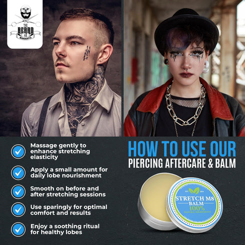 The Beard and The Wonderful Vegan Ear Stretching Balm - Aftercare for Piercings - 15ml - Lobe Stretching - Soothing Formula – All Natural Ingredie...