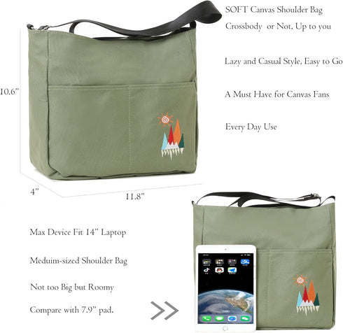 Canvas Crossbody Bag for Women Men, Fashion Casual Shoulder Bags Messenger Bag with Embroidery...