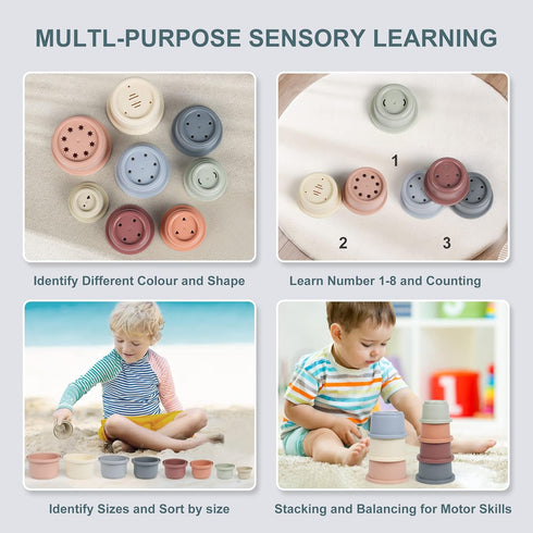 Baby Stacking Cups Bath Toy for Toddlers 1-3,8PCS Stackable Nesting Cups Water Pool Tub Toy for 6-12 Months Infant,Early Educational Develop Monte...