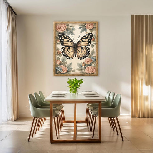 Posterizer 1 pcs- Yellow butterfly and pink pretty flowers-Art for Animal Lovers-Floral Botanical Art-Gift for Men Women Teens-Living Room Bedroom...