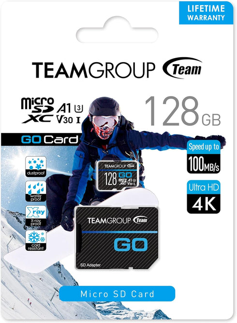 TEAMGROUP GO Card 128GB x 2 PACK Micro SDXC UHS-I U3 V30 4K for GoPro & Action Cameras High Speed Flash Memory Card with Adapter for Outdoor, Spor...