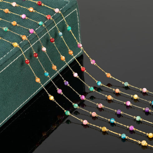 UMAOKANG 3 Yard Mixed Color Shell Bead Chain for Jewelry Making Gold Plated Stainless Steel Jewelry Chains Bulk with Jump Rings and Lobster Clasps...