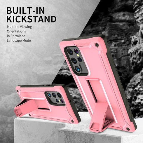 URBANITE Case for Samsung Galaxy S22 Ultra 5G, Military Grade Heavy Duty Shockproof Protective Cover, Built-in Kickstand (Pink)...