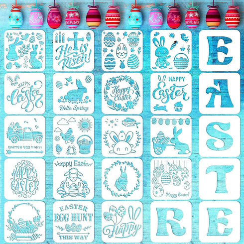 25 Pieces Easter Stencils Easter Theme Templates Reusable Plastic Drawing Stencils Journal Painting Templates for Easter Party Home Decor DIY Craf...
