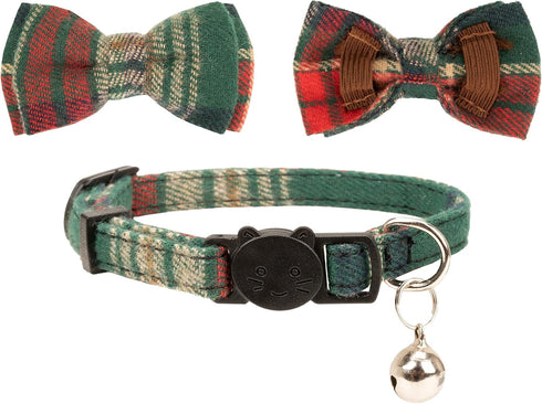 Collar for Cats Pets Breakaway with Bell Bowtie Floral Bow Detachable Adjustable Safety Puppy 2pcs Christmas-A...