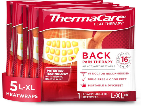 ThermaCare Portable Heating Pad, Lower Back and Hip Pain Relief Patches, L/XL Heat Wraps, 5 Count...