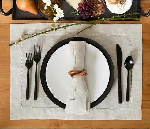 Solino Home Light Natural Linen Napkins Set of 4-100% Pure Linen Hemstitch Dinner Napkins 20 x 20 Inch for Summer, Fall - Classic Hemstitch...