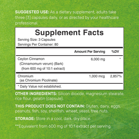 Ceylon Cinnamon 6000mg with Chromium 1000mcg, 240 Capsules | Active Inner Bark Extract, True Sri Lanka Source | Natural Cinnamon Supplements...