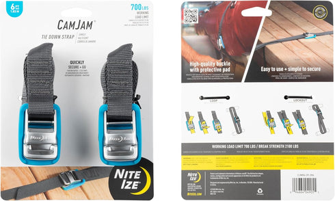 Nite Ize CamJam Tie Down Strap - Tie Down Ratchet Straps - Straps for Trucks & Cars - Tie Downs for Luggage & Gear - 6 ft Strap, Blue (Pack of 2)...