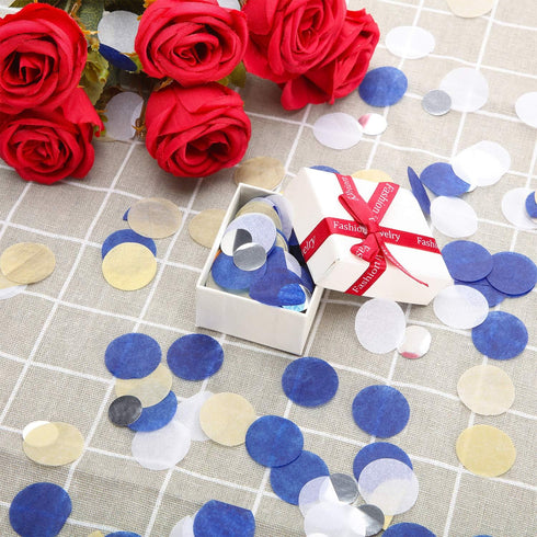 TecUnite Round Tissue Paper Table Confetti Dots for Wedding Birthday Party Decoration, 1.76 oz(Blue Gold Silver Confetti,2.5 cm)...