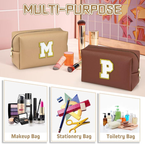 Personalized Birthday Gifts for Women, Preppy Patch Makeup Bag, Chenille Letter Pouch Cosmetic Bag, Travel Organizer, Christmas Gifts for Friends,...