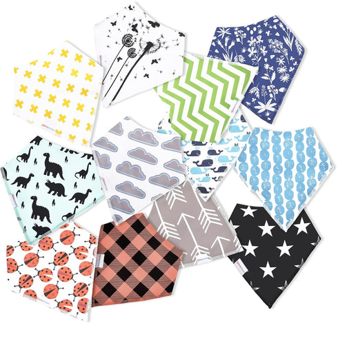 Baby Bandana Bibs 12 Pack - Organic Baby Bibs for Boy and Girls, Soft and Stylish Baby Drool Bibs for Teething and Drooling, Ultra Absorbent Bibs ...