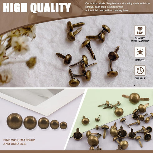 Wokape Paper Fasteners Brads Round Fasteners (Bronze) - 500Pcs 5 Sizes Mushroom Head Round Paper Fasteners Metal Brads Decorative Brads...