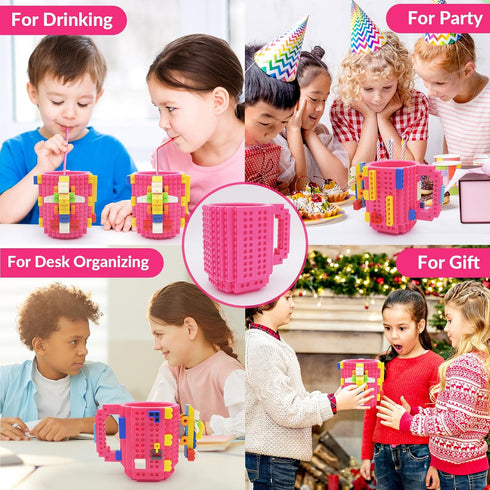 Build-on Brick Coffee Mug, Funny DIY Novelty Cup with Building Blocks Creative for Kids Men Women Xmas Birthday (Rose)...
