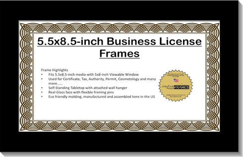 Creative Picture Frames 5.5X8.5Bk Business License Frame with Self Standing Easel and Wall Hanger for More Versatility...