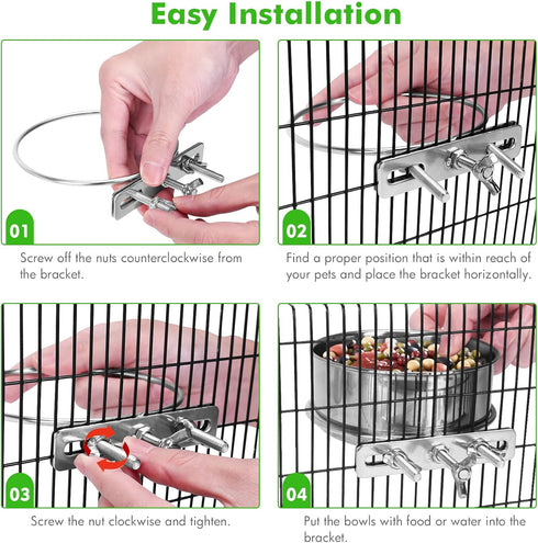 Dog Food Water Bowl for Cage with Clamp Holder, Stainless Steel Pet Kennel Hanging Bowls Non-Spill Detectable Bowls Crate Feeder for Small Medium ...