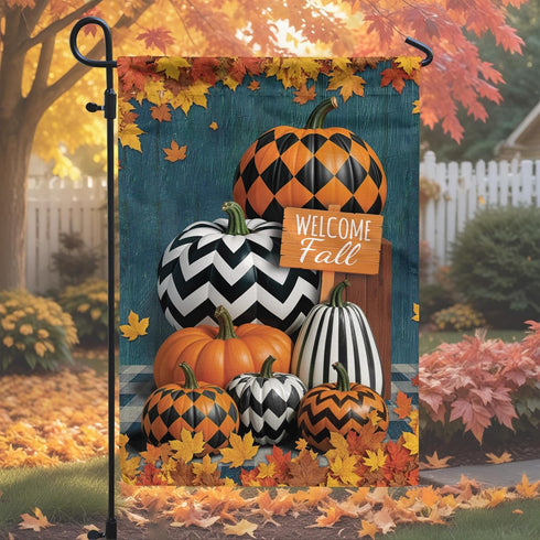 V VIBEPY All Over Printed Fall Double Sided Garden Flags, 12x18" Garden Flag, Fall Leaves Pumpkin Flag, Welcome Fall Flag for Patio Decor, Autumn ...