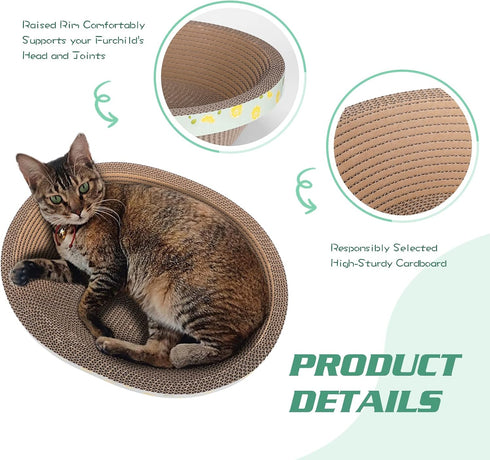 Oval Cute Cat Scratching Bed Couch Lounger for Indoor Cats, Corrugate Cat Cardboard Scratcher Box Durable, Kitty Cat Scratch Pad Lounge Long Lasti...