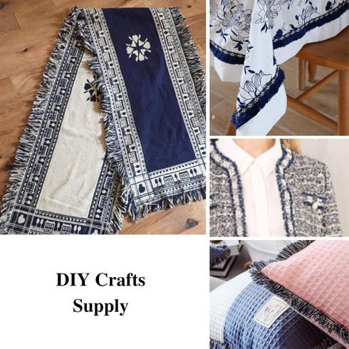 Blue and White Fringe Trim Tassel Trim for Curtains Pillows Carpet Umbrellas (1.35 Inch6 Yards)...