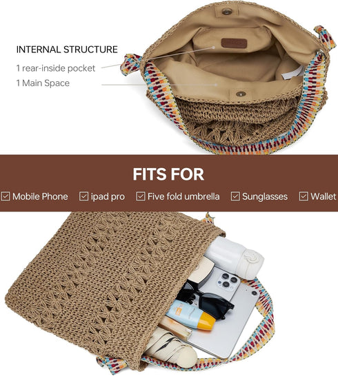 Raffia Bag Cute Straw Summer Beach Tote Crossbody Bags for Women Wicker Rattan Basket Hobo Aesthetic Purse Girls Cute Travel Large Woven Beach Bag...
