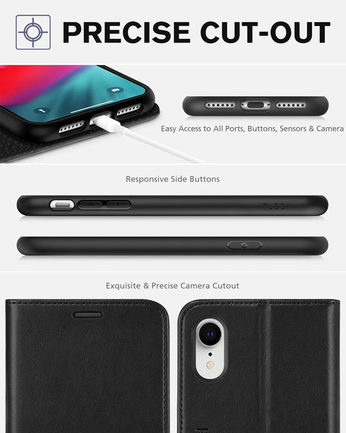 TUCCH Case Wallet for iPhone XR, Kickstand RFID Blocking Credit Card Slot PU Leather Folio Phone Cover with Wireless Charging [Shockproof TPU Shel...