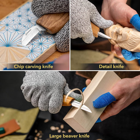 BeaverCraft Wood Carving Knife Kit S15 Whittling Kit for Beginners, Kids - Wood Carving Tools Set with Detail Chip Knife Sloyd Whittling Knives & ...