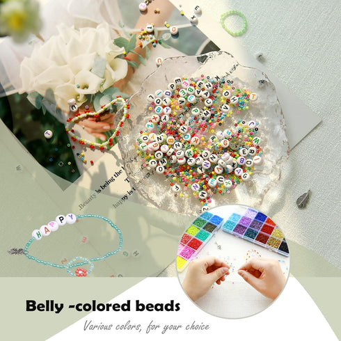 GREENTIME 45000pcs 2mm Seed Beads for Jewelry Making Kit Small Beads 11/0 Rainbow Beads with Letter Beads, Jump Rings & Charms Pendants for DIY Cr...