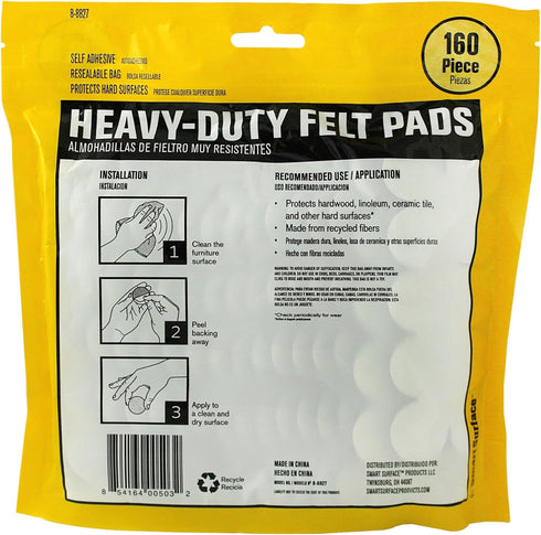 8827 Heavy Duty Self Adhesive Furniture Felt Pads 1-Inch Round Brown 160-Piece Value Pack in Resealable Bag...