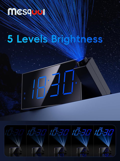 Mesqool Projection Alarm Clock, Loud Vibrating Alarm Clock for Heavy Sleepers, Adjustable Projection Brightness,Hearing Impaired & Deaf People, Di...
