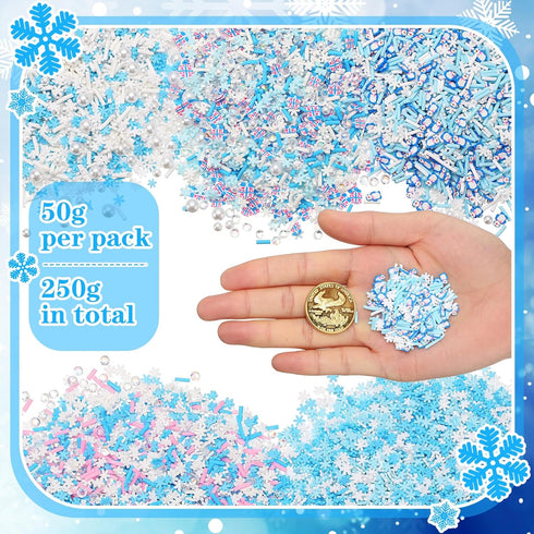 250 Grams Snowflake Fake Snowman Sprinkles Tiny Polymer Clay Embellishments Snowflake Polymer Clay Slices Soft Clay DIY Decoration for Resin Nail ...