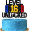 Level 16th Unlocked Sign Cake Topper Happy 16th Birthday Level Up Sixteenth Cake Decorations for Video Game Controller Themed Kids Boy Girl Bday P...