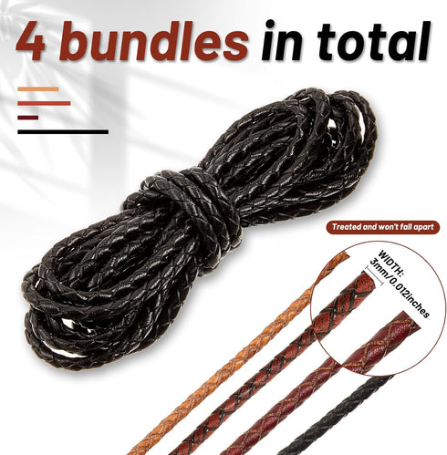 8yd Braided Leather Cord Antique Genuine Leather Strap Folded Bolo Tie Cord Rope Lace for Necklace Bracelet Pendent Jewelry Making Beading Braidin...
