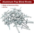 60 Pcs 3/16" x 1-1/4" Large Flange Aluminum Blind Rivets Dome Head Pop Rivets for Installing Accessories, Silver...