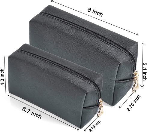 2pcc set PU Leather Cosmetic Bag for Women Minimalism Makeup Bag for Daily Use Portable Storage Purse Small Neat Cosmetic Pouch Water-resistant To...
