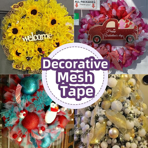 Swpeet 3 Rolls 6 Inches Mesh Ribbon Glitter Metallic Wrapping Ribbon Kit, Glitter Tulle Fabric Spool Ribbon Metallic Foil Mesh Ribbon for DIY Proj...