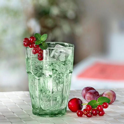 Bormioli Rocco Rock Bar 12.5 oz. Long Drink Stackable Tempered Beverage Glasses for Cold Drinks, Water, and Cocktails, Set of 6, Mint Green...