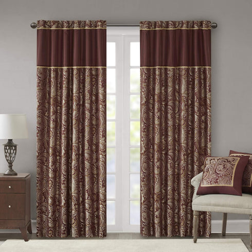 Madison Park Aubrey 2 Panel Curtain Faux Silk Paisley Jacquard, Rod Pocket Curtain for Living Room, Kitchen, Room Darkening Window Drape for Bedro...