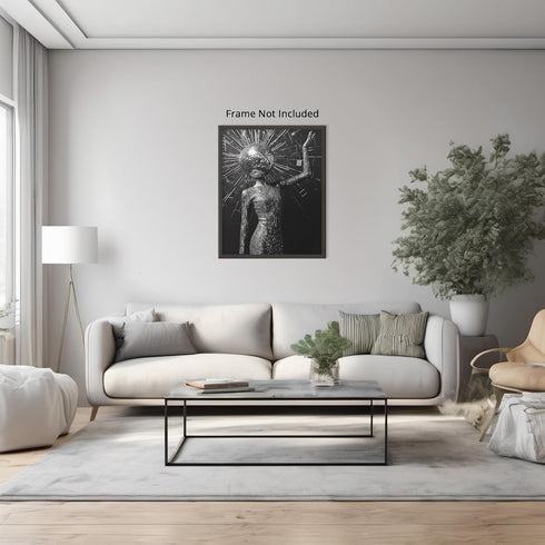 Posterizer 1 pcs-black and white retro disco ball and woman 3-Retro Art-Abstract & Modern Art-Chic Home Decor- unframed wall art...