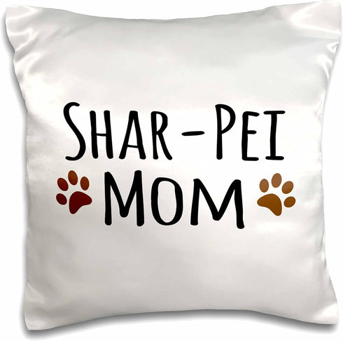 3dRose Chinese Shar-Pei Dog Mom-Doggie by Breed-Muddy Brown Paw Prints-Doggy Lover-Pet Owner Mama-Pillow Case, 16 by 16" (pc_154192_1)...