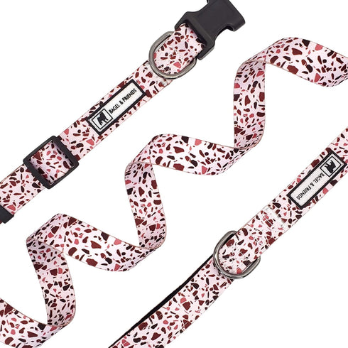 Bagel & Friends Matching Dog Collar & Leash Set XSmall, Small, Medium, Large for boy, Male, Female, Girl Dogs and Puppy (Medium, Speckled in Pink)...