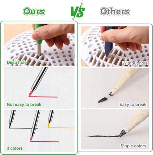 Hiboom 3 Pack Carpenter Pencils Set with 24 Refills, 2.8 mm Mechanical Carpenter Pencil Built in Sharpener Woodworking Marking Tool Solid Long Nos...